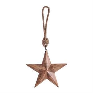 NEW MELROSE hand-carved wood star ornament with jute rope hanger in natural